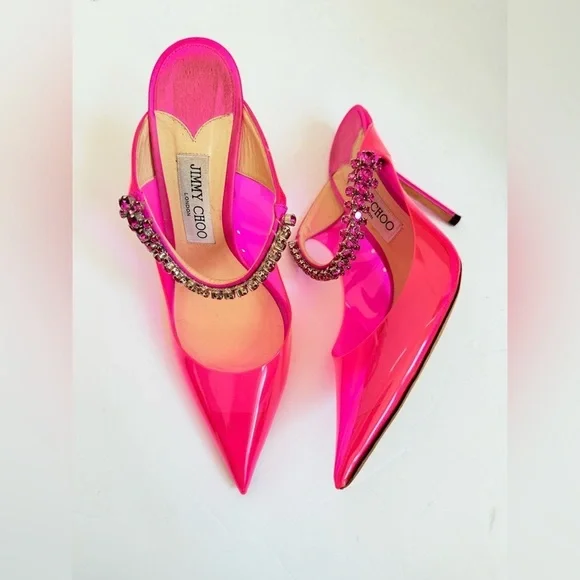 JIMMY CHOO Hot Pink Plexi Crystal Bing 100mm pointed toe pumps EU 39 - Picture 12 of 12